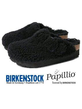 Papillio Birkenstock Boston Teddy Shearling Clogs Black US 7 Wool Mule Slippers